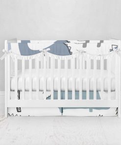 Bumperless Crib Set with Pleated Skirtand Scalloped Rail Covers - Dino Sketch