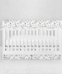 Bumperless Crib Set with Pleated Skirtand Scalloped Rail Covers - Big Bear