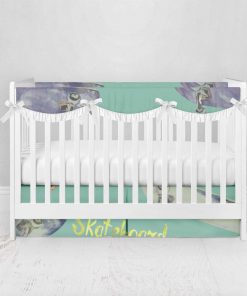 Bumperless Crib Set with Pleated Skirtand Scalloped Rail Covers - Skate