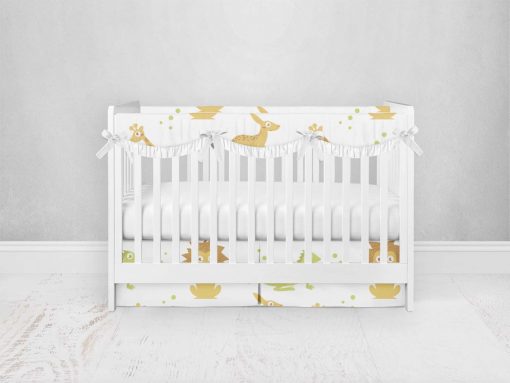 Bumperless Crib Set with Pleated Skirtand Scalloped Rail Covers - Animal Crackers