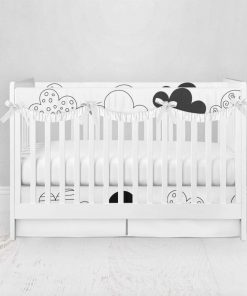 Bumperless Crib Set with Pleated Skirtand Scalloped Rail Covers - Crazy Clouds