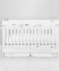 Bumperless Crib Set with Pleated Skirtand Scalloped Rail Covers - Sweet Fish