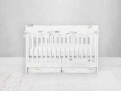 Bumperless Crib Set with Pleated Skirtand Scalloped Rail Covers - Sweet Fish