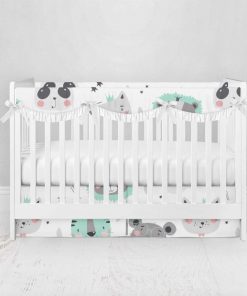 Bumperless Crib Set with Pleated Skirtand Scalloped Rail Covers - Baby Animals