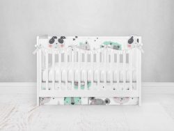 Bumperless Crib Set with Pleated Skirtand Scalloped Rail Covers - Baby Animals
