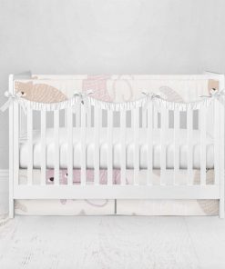 Bumperless Crib Set with Pleated Skirtand Scalloped Rail Covers - Curvy Cats