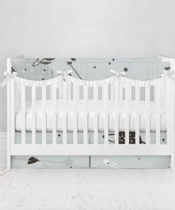 Bumperless Crib Set with Pleated Skirtand Scalloped Rail Covers - Cosmic Dance