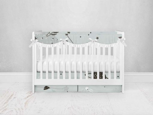 Bumperless Crib Set with Pleated Skirtand Scalloped Rail Covers - Cosmic Dance