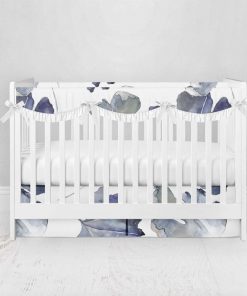 Bumperless Crib Set with Pleated Skirtand Scalloped Rail Covers - Watercolor Leaf