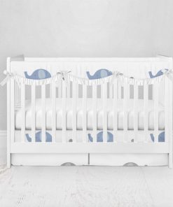 Bumperless Crib Set with Pleated Skirtand Scalloped Rail Covers - Elephant Print