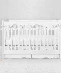 Bumperless Crib Set with Pleated Skirtand Scalloped Rail Covers - Elephant Print Gray