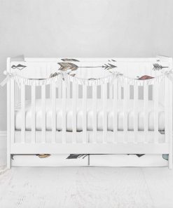 Bumperless Crib Set with Pleated Skirtand Scalloped Rail Covers - Arrows