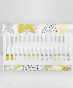 Bumperless Crib Set with Pleated Skirtand Scalloped Rail Covers - Sunny Blooms