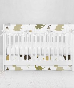 Bumperless Crib Set with Pleated Skirtand Scalloped Rail Covers - Dino Party