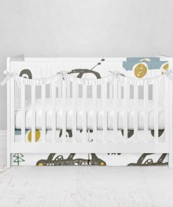 Bumperless Crib Set with Pleated Skirtand Scalloped Rail Covers - Car Trip