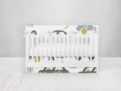 Bumperless Crib Set with Pleated Skirtand Scalloped Rail Covers - Car Trip