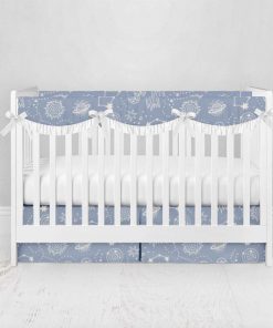 Bumperless Crib Set with Pleated Skirtand Scalloped Rail Covers - Cosmic Sketch