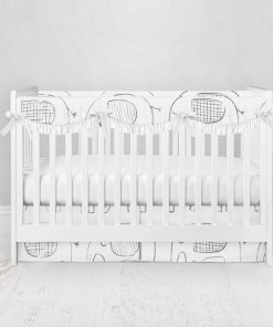Bumperless Crib Set with Pleated Skirtand Scalloped Rail Covers - Elephant Sketch