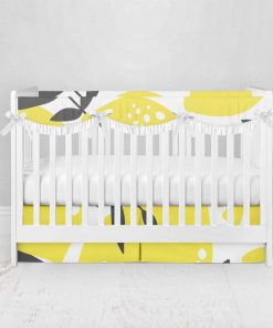 Bumperless Crib Set with Pleated Skirtand Scalloped Rail Covers - Big Lemon