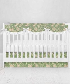 Bumperless Crib Set with Pleated Skirtand Scalloped Rail Covers - Ever Green