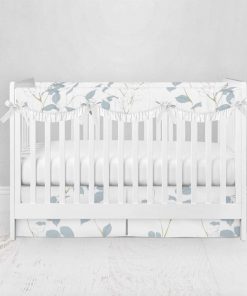 Bumperless Crib Set with Pleated Skirtand Scalloped Rail Covers - Bloom Branches