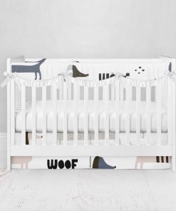 Bumperless Crib Set with Pleated Skirtand Scalloped Rail Covers - Doggy Dog