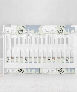Bumperless Crib Set with Pleated Skirtand Scalloped Rail Covers - Bears