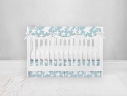 Bumperless Crib Set with Pleated Skirtand Scalloped Rail Covers - All Stars
