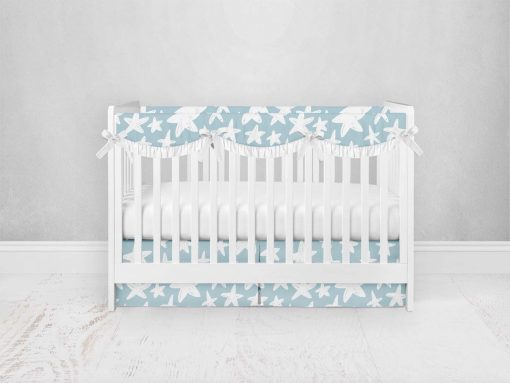 Bumperless Crib Set with Pleated Skirtand Scalloped Rail Covers - All Stars