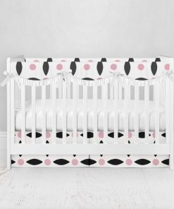 Bumperless Crib Set with Pleated Skirtand Scalloped Rail Covers - Diner Dots
