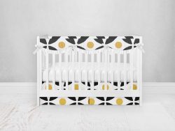 Bumperless Crib Set with Pleated Skirtand Scalloped Rail Covers - Diner Dots Orange
