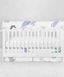 Bumperless Crib Set with Pleated Skirtand Scalloped Rail Covers - Dirt Bike