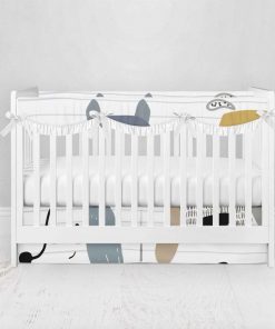 Bumperless Crib Set with Pleated Skirtand Scalloped Rail Covers - Dog Sketch