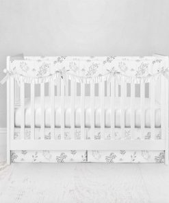 Bumperless Crib Set with Pleated Skirtand Scalloped Rail Covers - Black White Floral