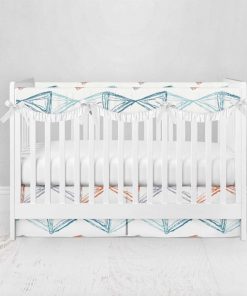 Bumperless Crib Set with Pleated Skirtand Scalloped Rail Covers - Diamond Draw