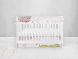 Bumperless Crib Set with Pleated Skirtand Scalloped Rail Covers - Animals in Stars