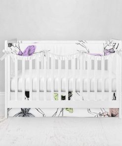 Bumperless Crib Set with Pleated Skirtand Scalloped Rail Covers - Dancer