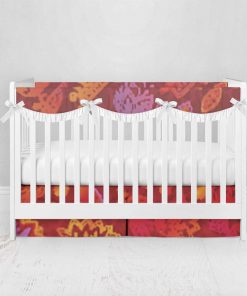 Bumperless Crib Set with Pleated Skirtand Scalloped Rail Covers - Bold Flower