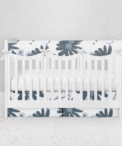Bumperless Crib Set with Pleated Skirtand Scalloped Rail Covers - Evening Daisy