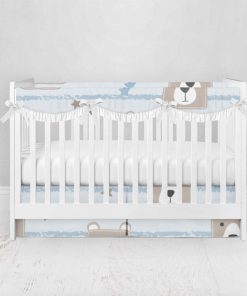 Bumperless Crib Set with Pleated Skirtand Scalloped Rail Covers - Square Bear