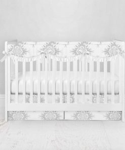 Bumperless Crib Set with Pleated Skirtand Scalloped Rail Covers - Square Mod