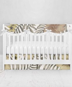 Bumperless Crib Set with Pleated Skirtand Scalloped Rail Covers - Tropical Tan