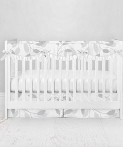 Bumperless Crib Set with Pleated Skirtand Scalloped Rail Covers - Soft Leaf