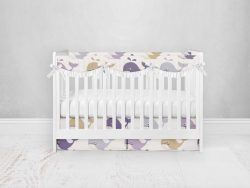 Bumperless Crib Set with Pleated Skirtand Scalloped Rail Covers - Whales Will
