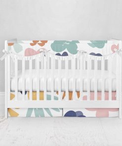 Bumperless Crib Set with Pleated Skirtand Scalloped Rail Covers - Wake Up Sunny