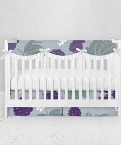 Bumperless Crib Set with Pleated Skirtand Scalloped Rail Covers - Black Berry