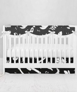 Bumperless Crib Set with Pleated Skirtand Scalloped Rail Covers - Dino Roar