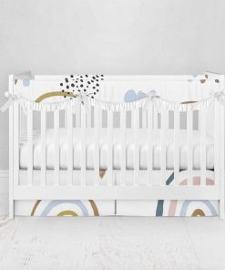 Bumperless Crib Set with Pleated Skirtand Scalloped Rail Covers - Big Rainbow