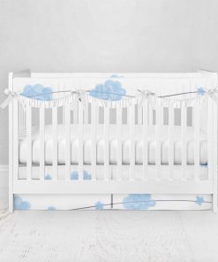 Bumperless Crib Set with Pleated Skirtand Scalloped Rail Covers - Cloud Crossing