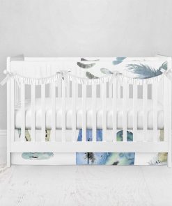 Bumperless Crib Set with Pleated Skirtand Scalloped Rail Covers - Surf & Sand